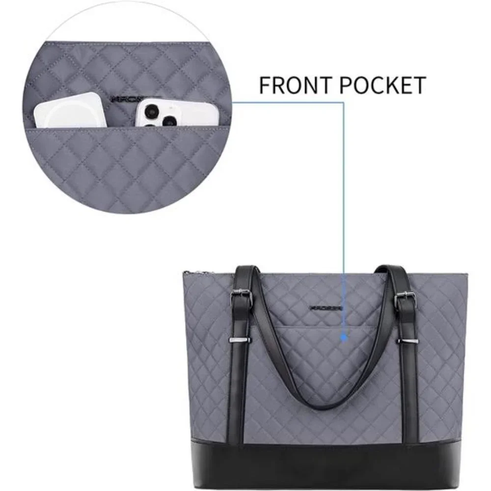 Laptop Tote Bag 15.6 Inch with USB Port, Large for Women - Grey